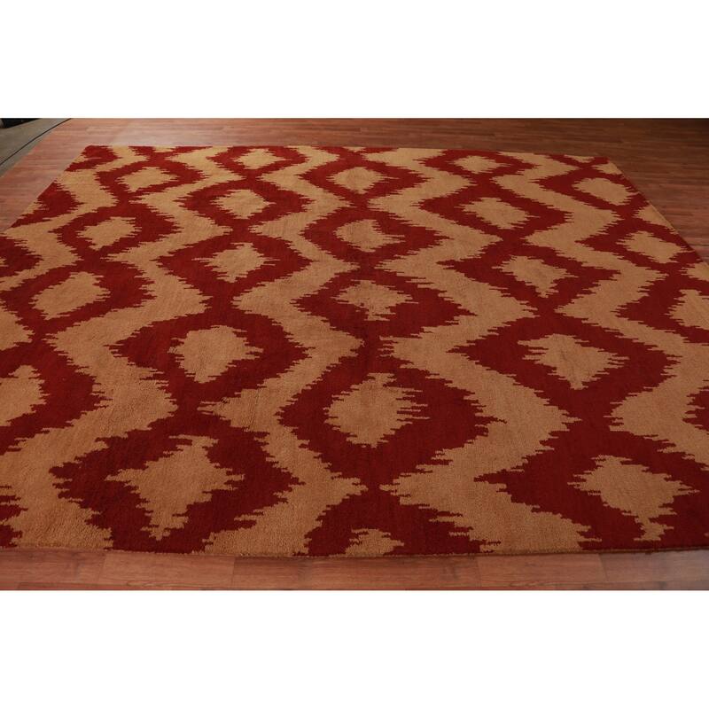 Hand Knotted Oriental 100% Wool Carpet Modern Geometric Oranges & Rust Moroccan Area Rug - 11' 8'' X 8' 10''