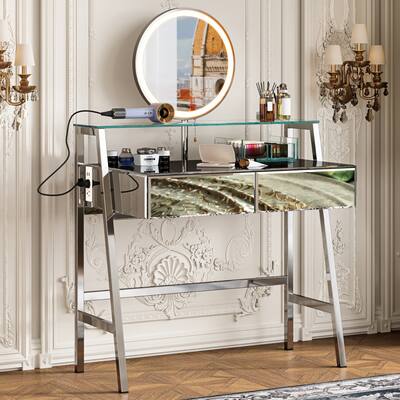 33.9" Mirrored Makeup Vanity Desk with Mirror and Lights