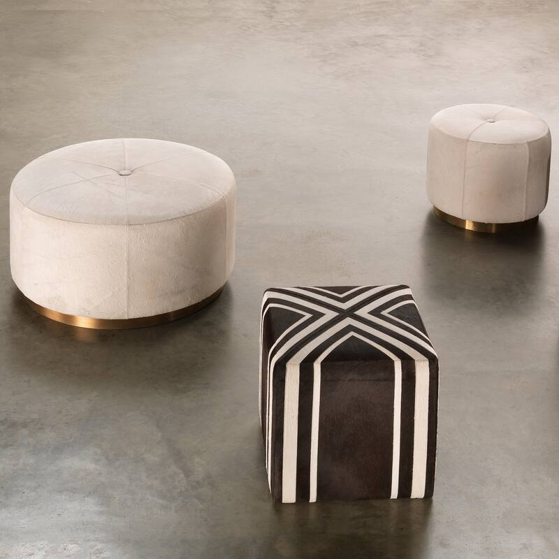Jamie Young Thackery Hide On Roud Pouf, Small