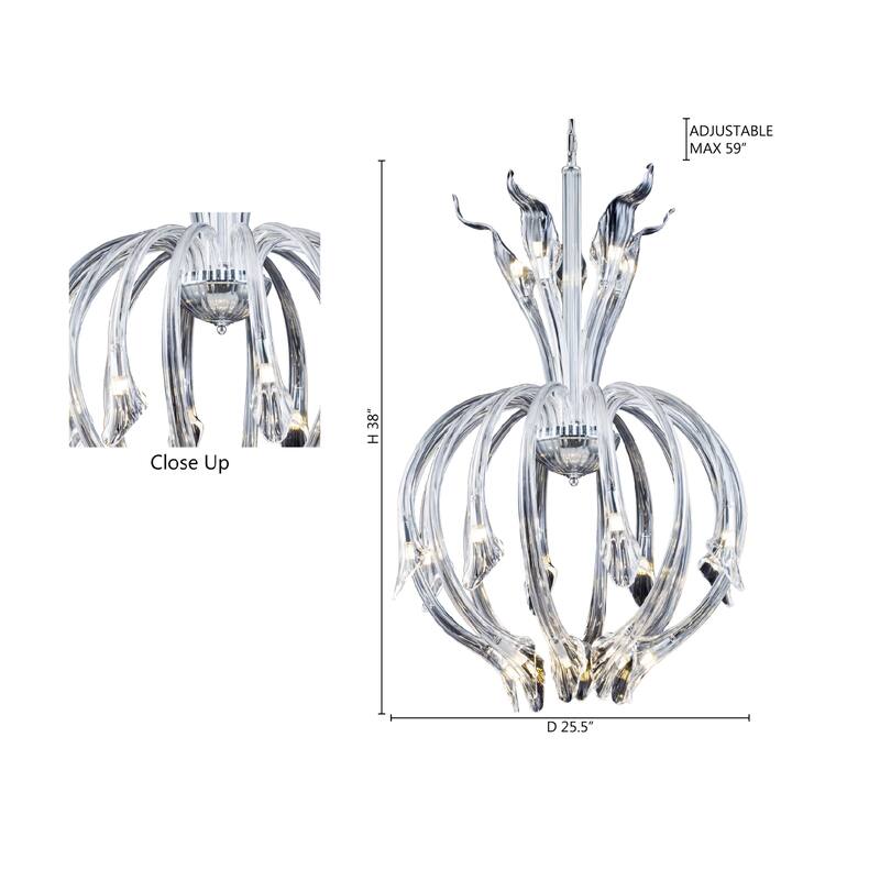 21-Light Chrome Chandelier With Clear Blown Glass