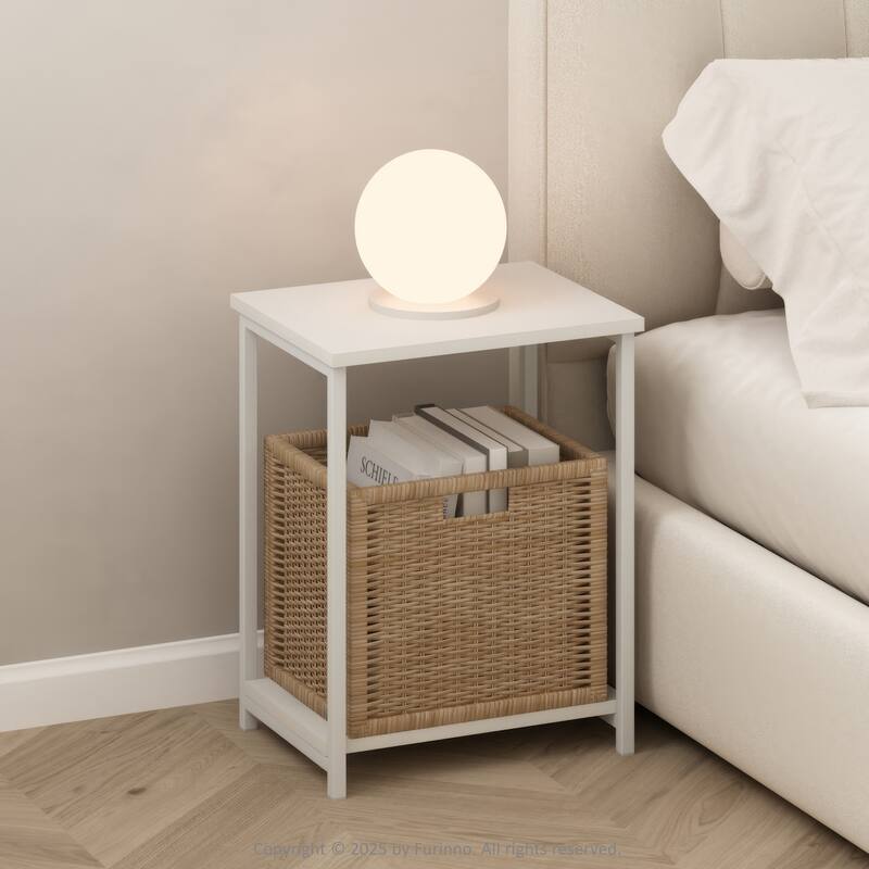 Furinno Simplistic Industrial Metal Frame Nightstand, Bedside Table, 1-Pack, White/White