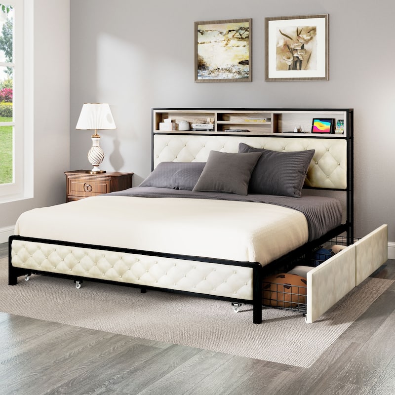 Moasis Upholstered Headboard Platform Bed Frame