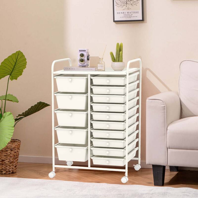 Costway 15 Drawer Rolling Storage Cart Tools Scrapbook Paper Office - See Details