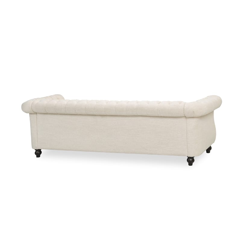 Nisy 3 Seater Sofa, Chesterfield Beige Fabric Tufted Back, 85 Inch