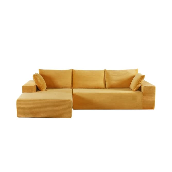 2 Piece Convertible Corduroy L Shaped Sectional Couches for Living Room or Home Office, No Assembly
