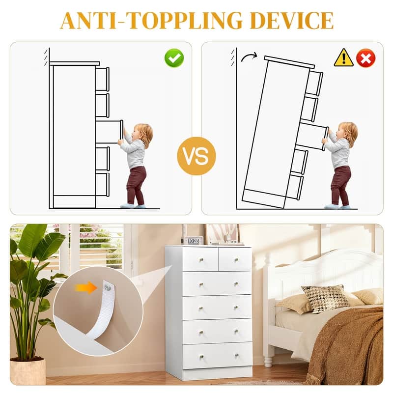 6-Drawer Large Dresser For Bedroom And Chest Of Drawers With Sturdy Construction Wood Storage Organizer For Closet