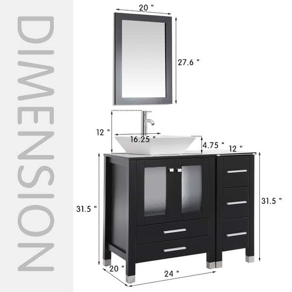 dimension image slide 8 of 18, 36" Bathroom Vanity with Sink Set Side Cabinet