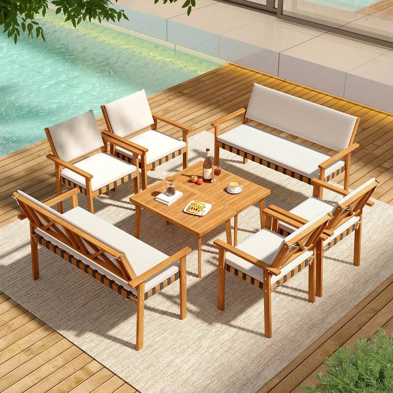 Costway 4 PCS Wood Furniture Set with Coffee Table Seat Back Cushions - See Details