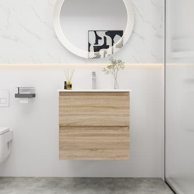 24" Bathroom Vanity with Gel Basin Top,Oak