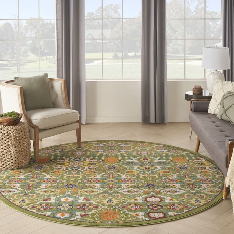 Sazi Power Loomed Geometric Floral Area Rug By HomeRoots - 8' Round