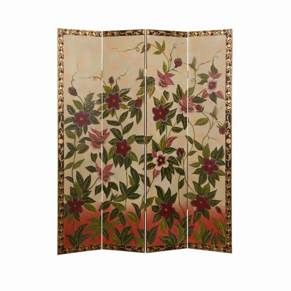 Wooden Canvas Screen with Beautiful Floral Design, Multicolor