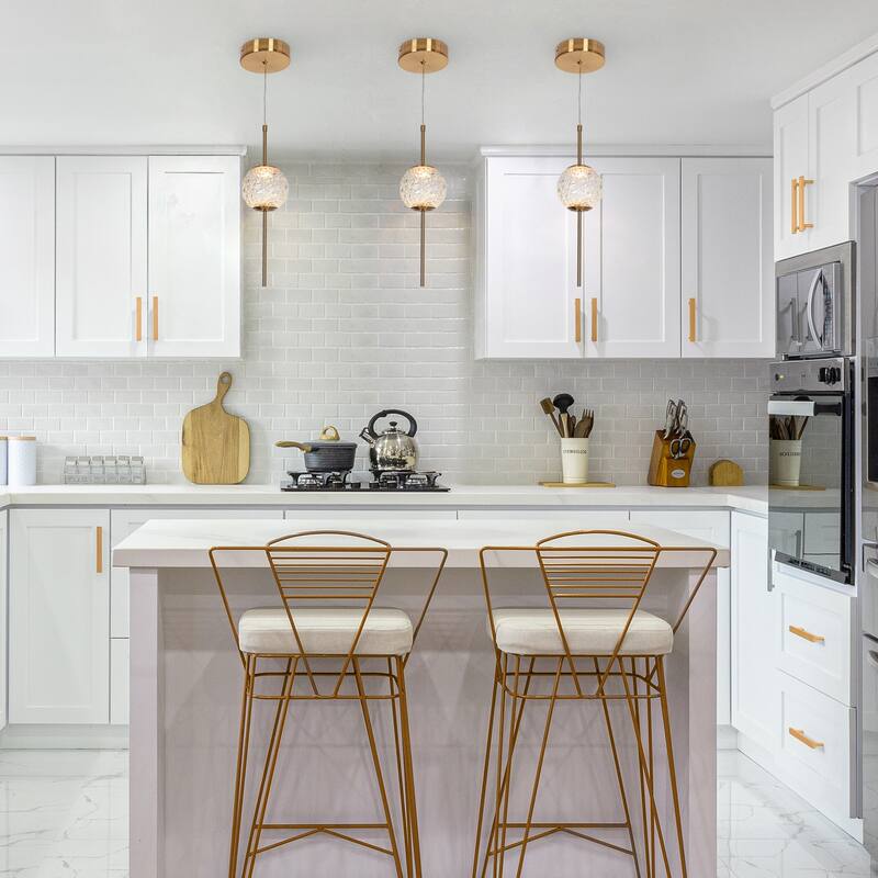 Modern Glam LED 1-Light Gold Pendant Light for Kitchen Island Dining Room - D4.5" x H75.5" Max