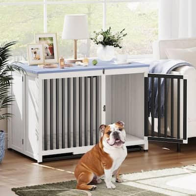 Indoor Cage Portable Foldable Dog Kennel Crate Furniture End Table with Tray
