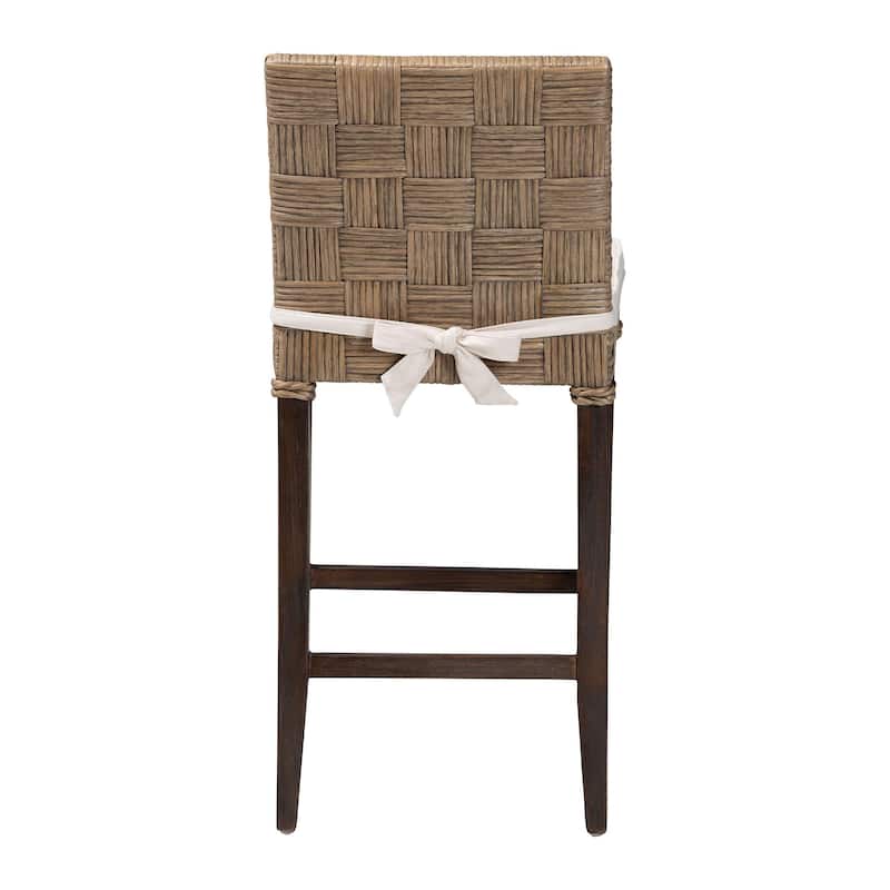 Fatima Natural Rattan Counter Stool with Cushion - Handwoven Wicker Stool with Basketweave Back and Seat, Coastal Boho Seating