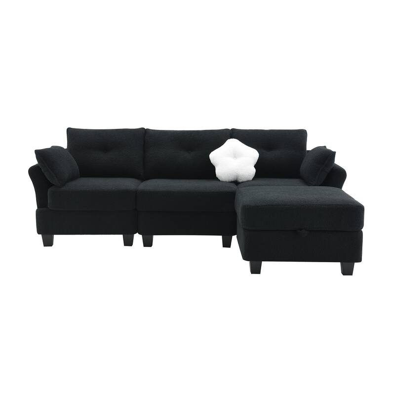 4 Seat Modern Teddy Velvet Sectional Sofa, Lshaped Sofa with Storage