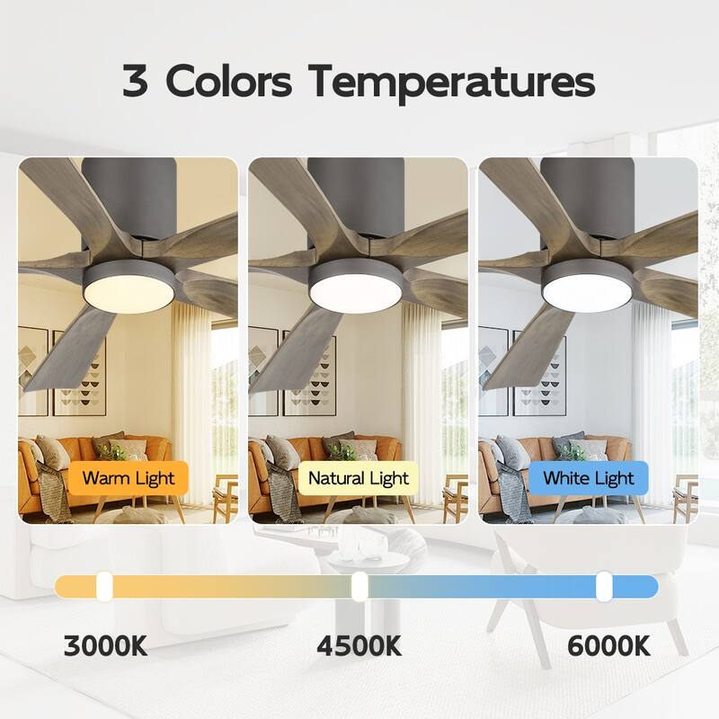 WINGBO 52" Solid Wood DC Motor Integrated LED Hugger Ceiling Fan with Remote