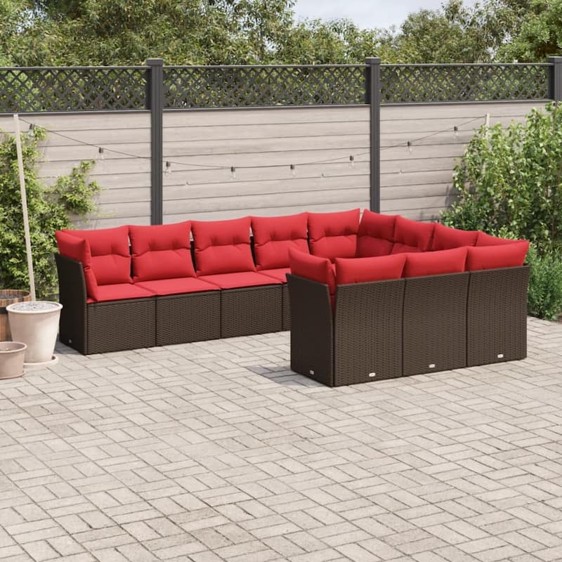 vidaXL 10/11 Piece Patio Sofa Set with Cushions Brown/Gray Poly Rattan - 21.7 x 24.4 x 27.2