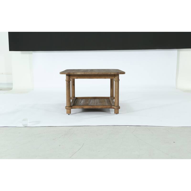 47" Rectangle Coffee Table, Solid Wood Center Table with 2-Tier Storage