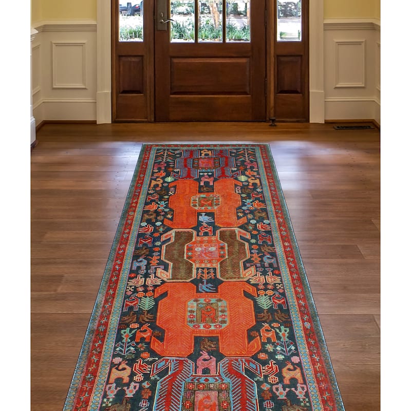 Fine Vintage Distressed Berat Navy/Rust Runner - 3'2" x 9'8"