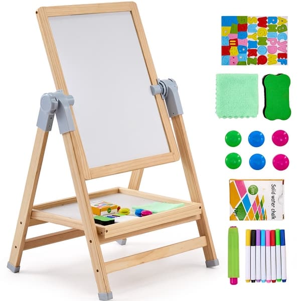 slide 2 of 19, Art Easel for Kids Wooden Double-Sided Kid's Art Easel for Boy Girl 27-38in single side