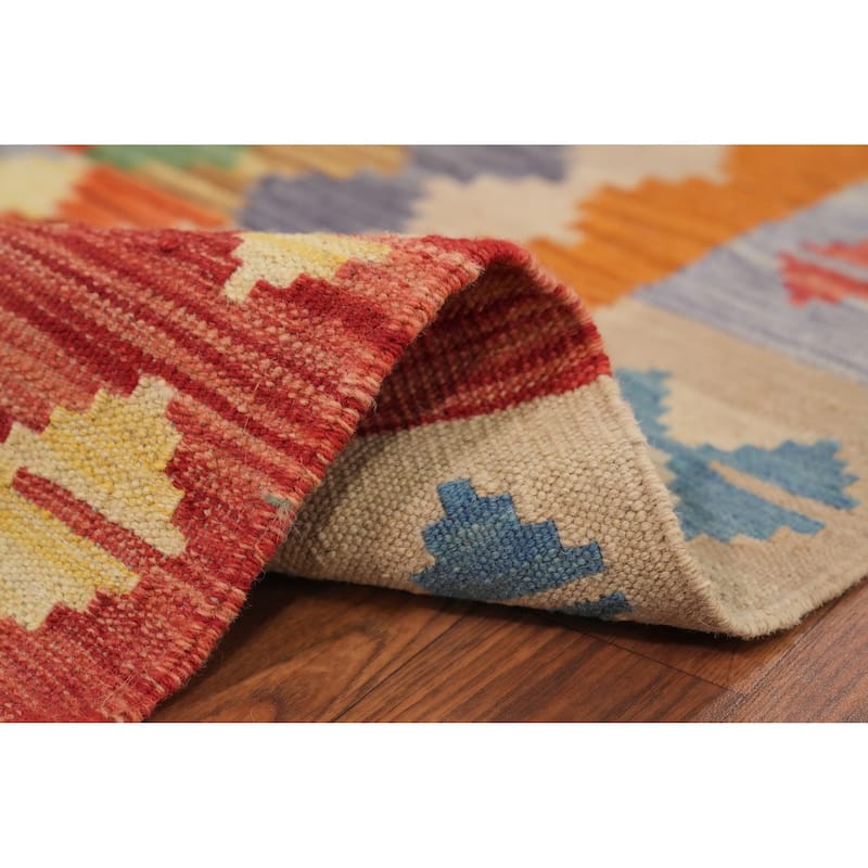 Hand Woven Oriental 100% Wool Carpet Southwestern Modern Multi-Colored Kilim Area Rug - 8' 3'' X 5' 1''