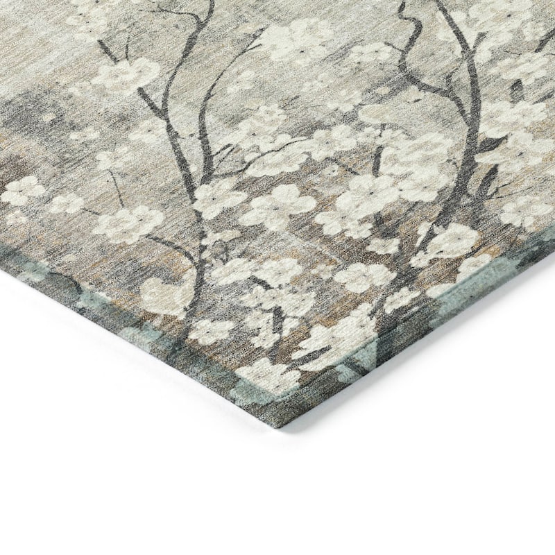 Machine Washable Indoor/ Outdoor Modern Floral Chantille Rug