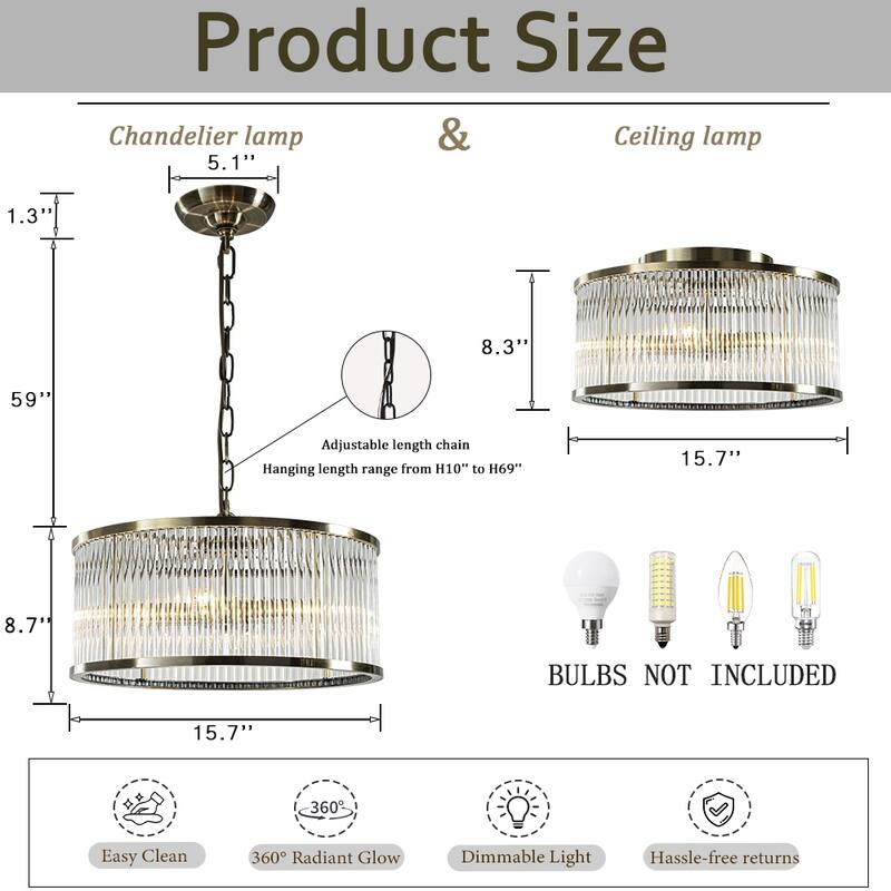 4/10-Light Modern Glam Glass Drum Chandelier Contemporary Hanging Light For Living Room Entryway Bedroom