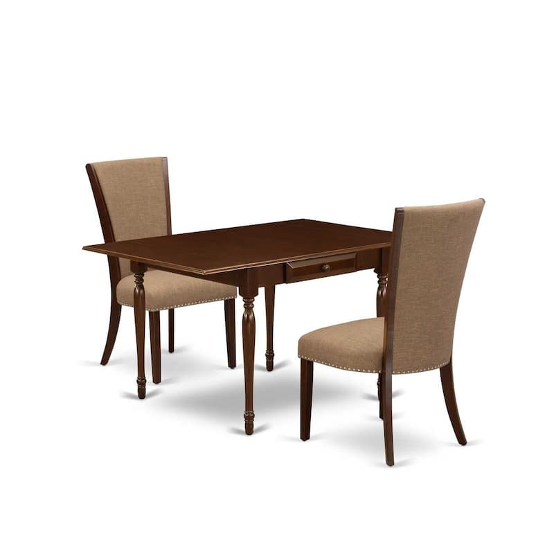 HomeStock 3-Pc Mahogany Finish Rectangular Solid Wood Top with Dropleaf Dining Table Set
