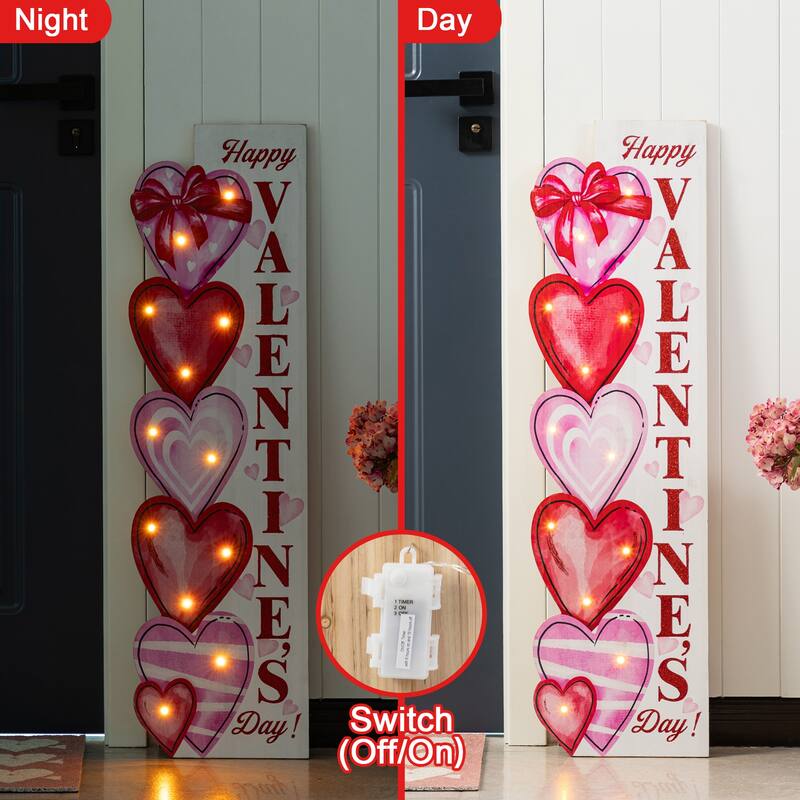 Glitzhome 36"H Valentine's Lighted Wooden Stacked Heart Porch Decor with Timer