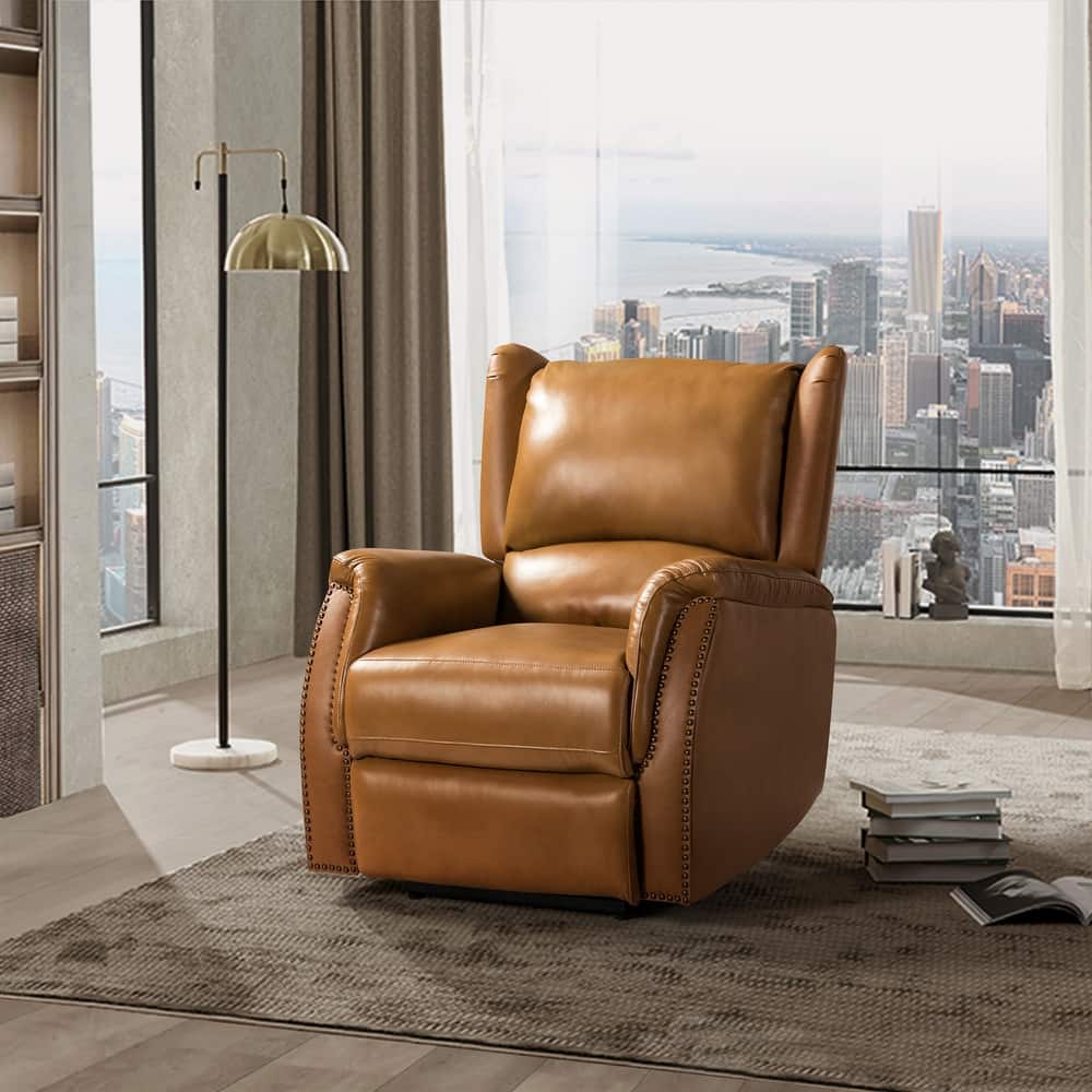 Eliseo Traditional Genuine Leather Power Recliner with USB Port and Wingback Design