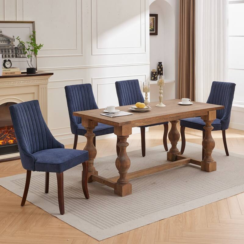 Modern Linen Kitchen Dining Chair with Bent Wood Legs, Set of 2