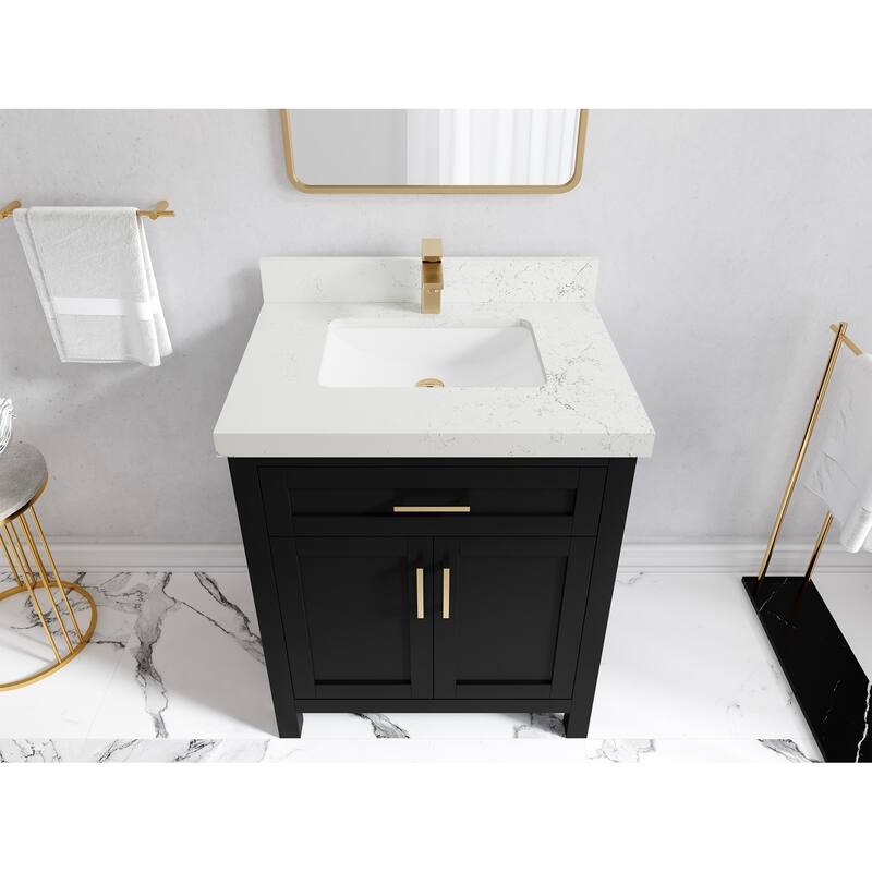 Willow Collections 30 in. W x 22 in. D Cambridge Single Sink Bathroom Vanity with Countertop - 2" Empira White - Black