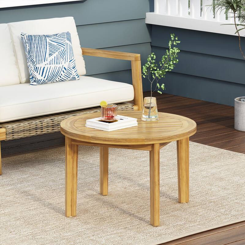 Solano Acacia Wood Outdoor Circular Coffee Table by Christopher Knight Home - Teak