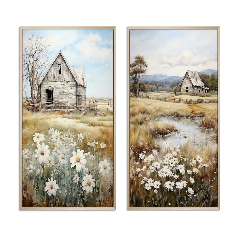 Designart "Farmhouse Quiet Retreat" Farm Framed Wall Art Set Of 2 - White Gallery Set For Office Decor