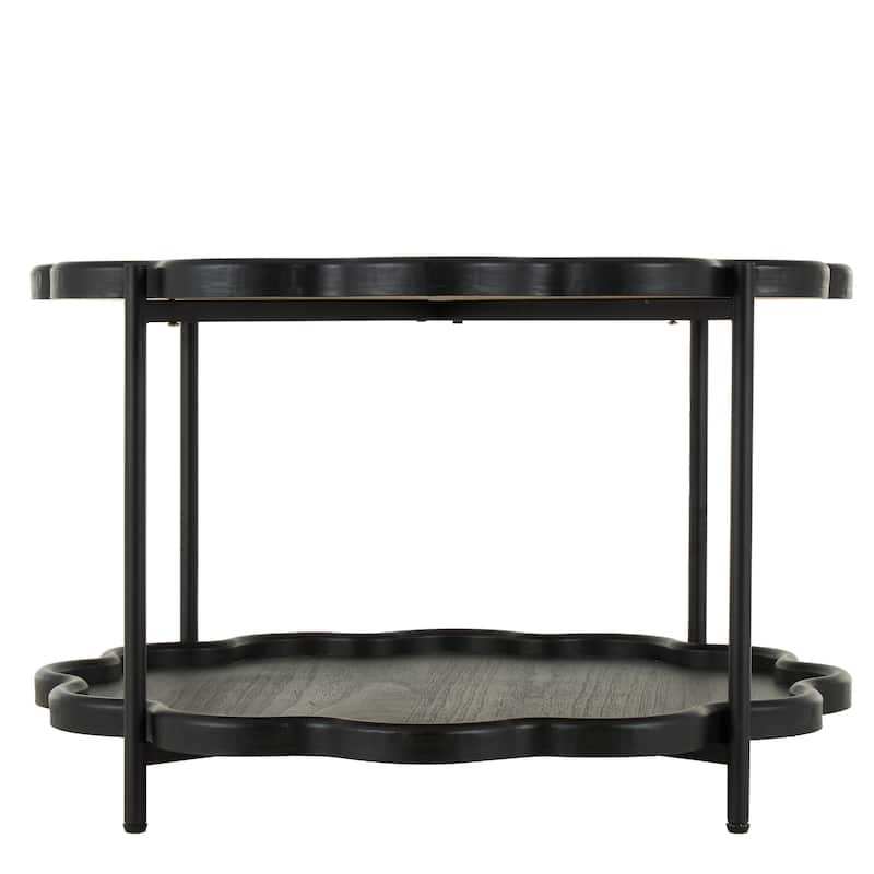 Wood Floral Inspired 2 Level Accent Table with Metal Legs - Black - Roche River Decor