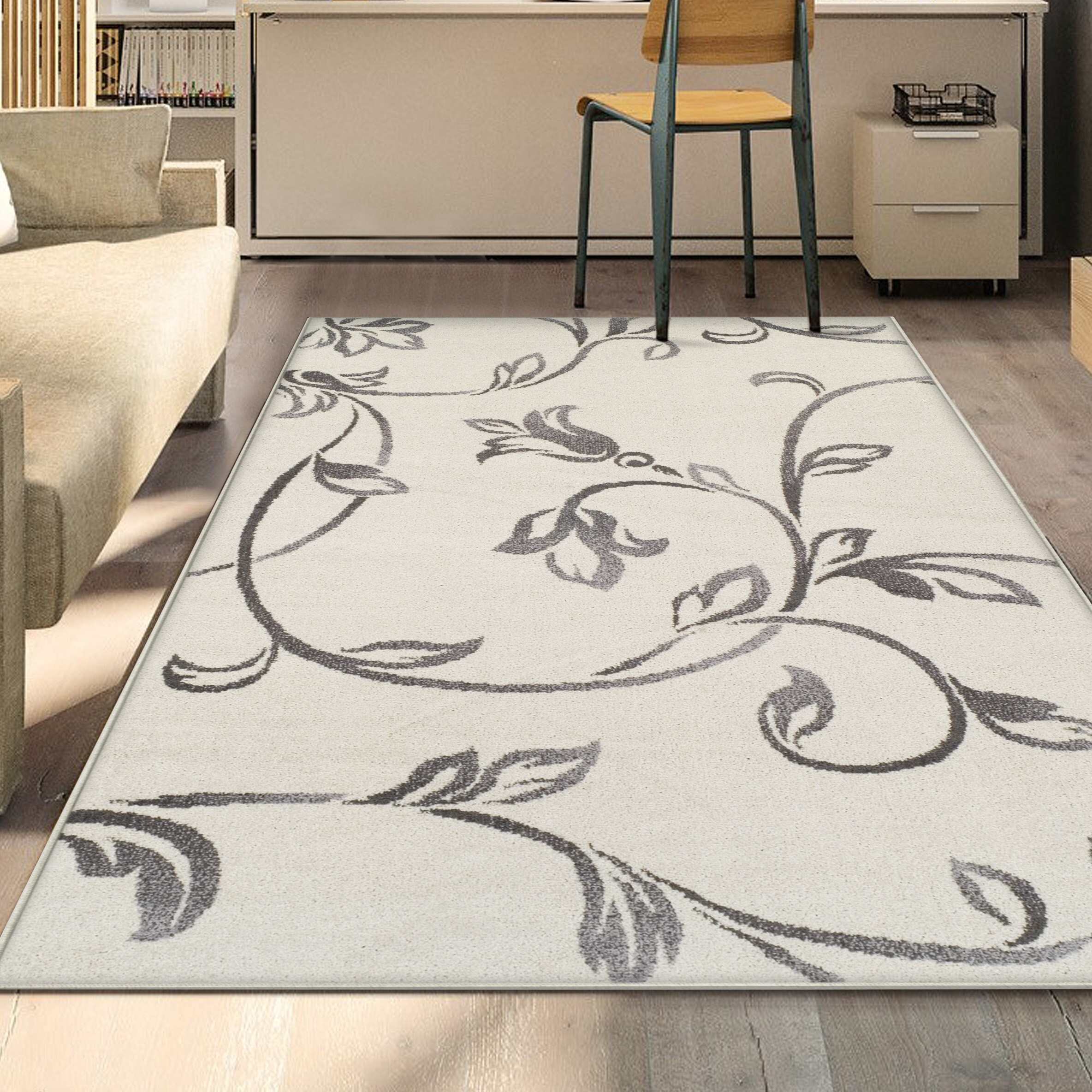 Shop Miranda Haus Vine Modern Scroll Indoor Area Rug Collection Overstock 17375160 Ivory 4 X 6
