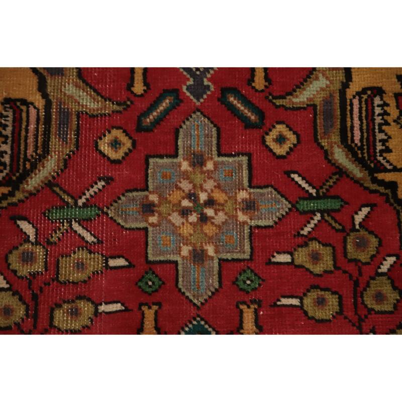 Hand Knotted Oriental 100% Wool Carpet Traditional Floral Red Tabriz Runner Rug - 10' 6'' X 2' 0''
