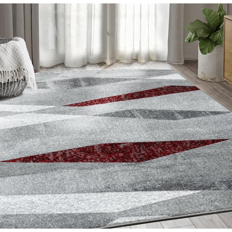 Abani Laguna LAG100D Multi Triangle Faded Red Grey Area Rug - 4' x 6' - Grey