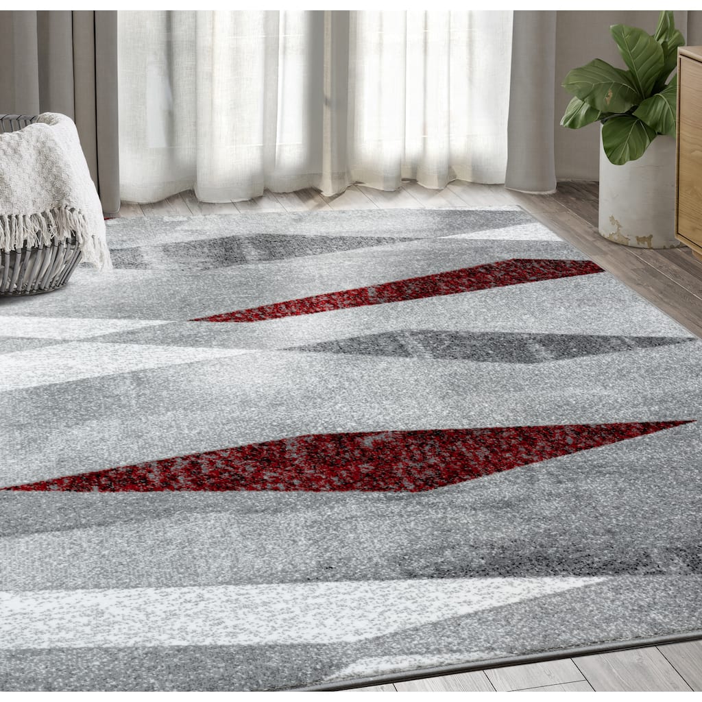 Abani Laguna LAG100D Multi Triangle Faded Red Grey Area Rug