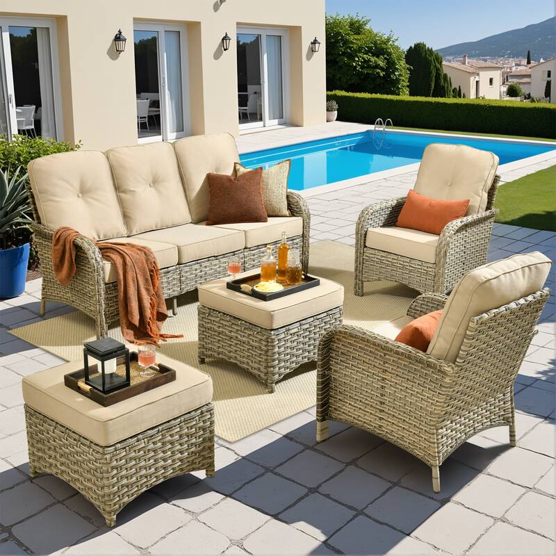 XIZZI Outdoor Patio Furniture Conversation Set with Fire Table - 5-Piece - Beige