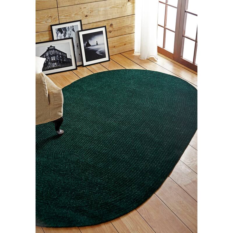 Better Trends Chenille Tweed & Solid Braid 100% Polyester Stain Resistant, Double Sided Reversible Indoor Area Rug - 30" x 50" Oval - Emerald Green