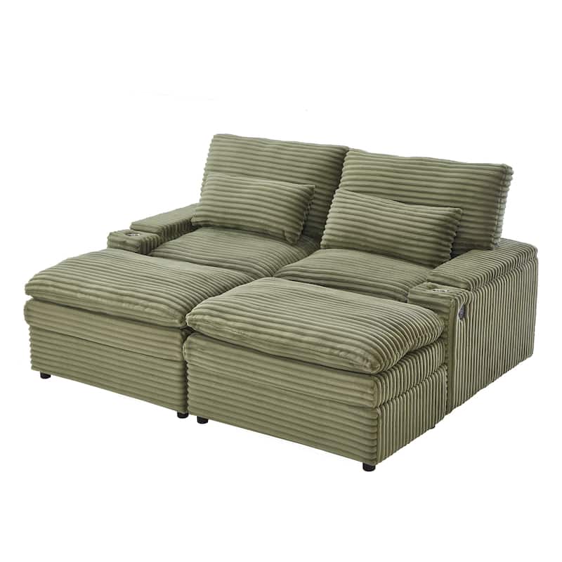 Roomfitters 70.9-Inch Loveseat Sofa, Convertible Sectional Sofa Bed with Storage, 2 Movable Ottomans