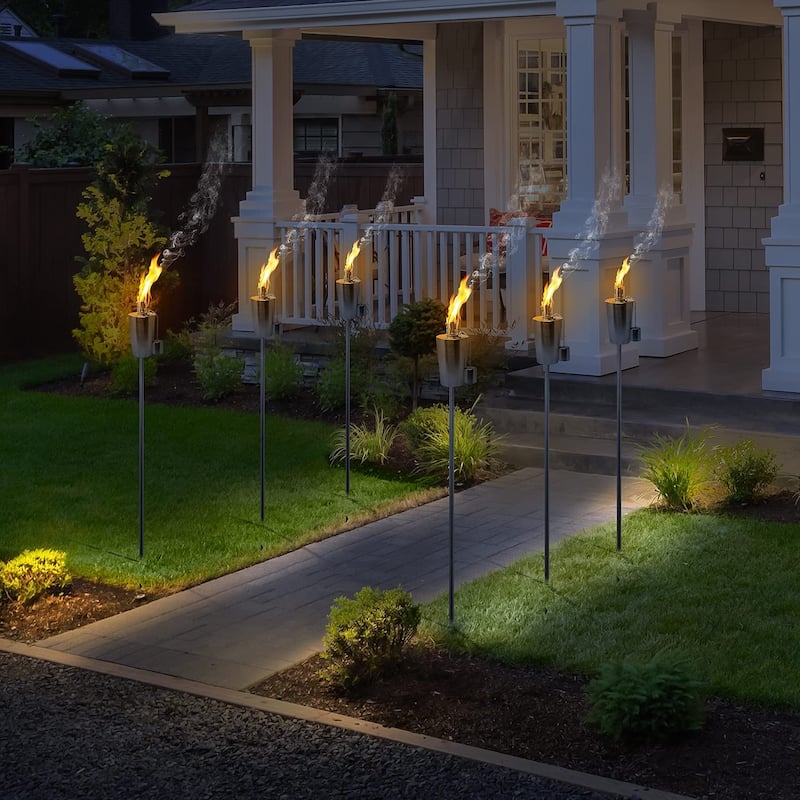Matney Stainless Steel Torches – Includes Fiberglass Wick and Snuffer Cap - Set of 2 (11 oz)