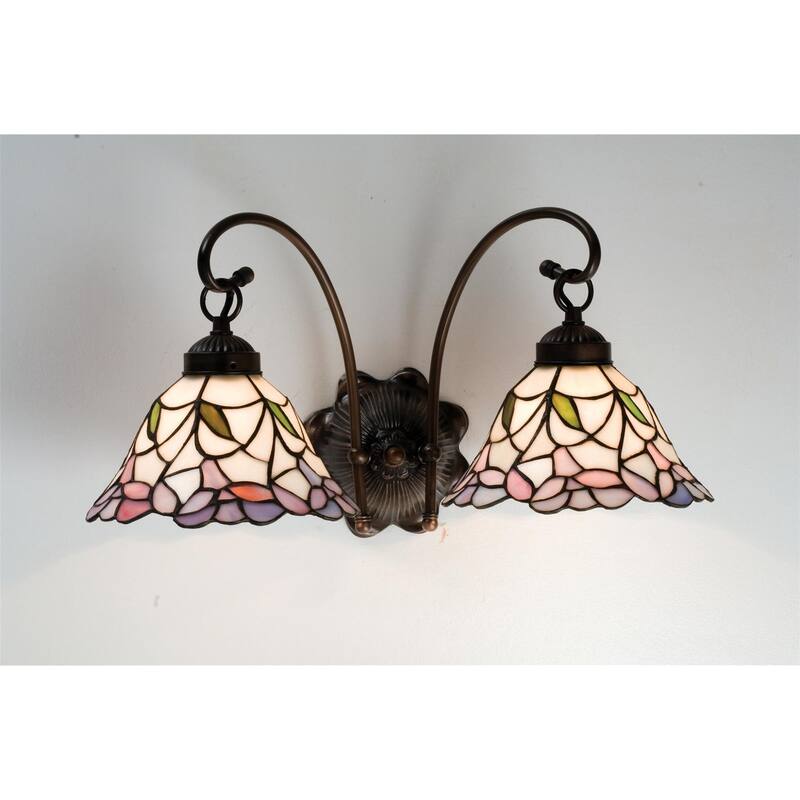 Meyda Tiffany Daffodil Bell 21" Wide 2 Light Double Sconce with - Mahogany Bronze