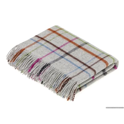 Merino Lambswool - VAR Windowpane Rainbow Throw Gray Multi, Made in England