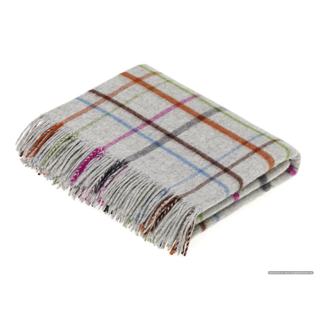 Merino Lambswool - VAR Windowpane Rainbow Throw Gray Multi, Made in England