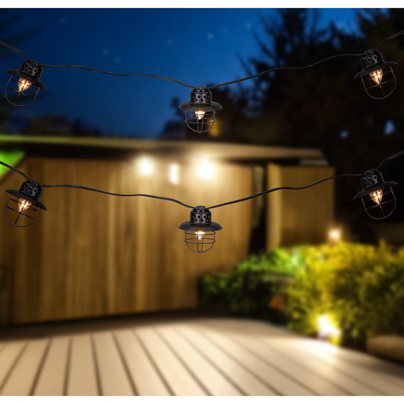 10-Count Black Caged Fisherman Lantern Patio String Light Set - 9' Black Wire