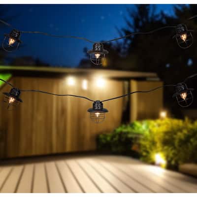 10-Count Black Caged Fisherman Lantern Patio String Light Set - 9' Black Wire