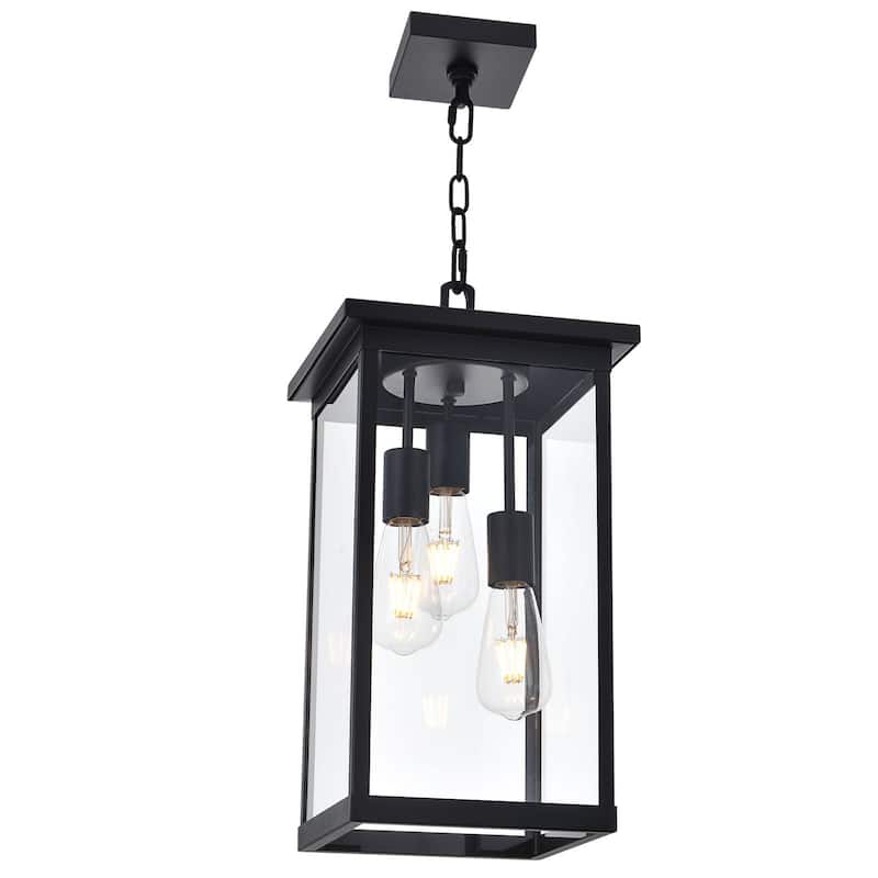 Black Outdoor Pendant Light Fixture, Exterior Chandelier Hanging Lantern for Front Porch, Anti-Rust Waterproof