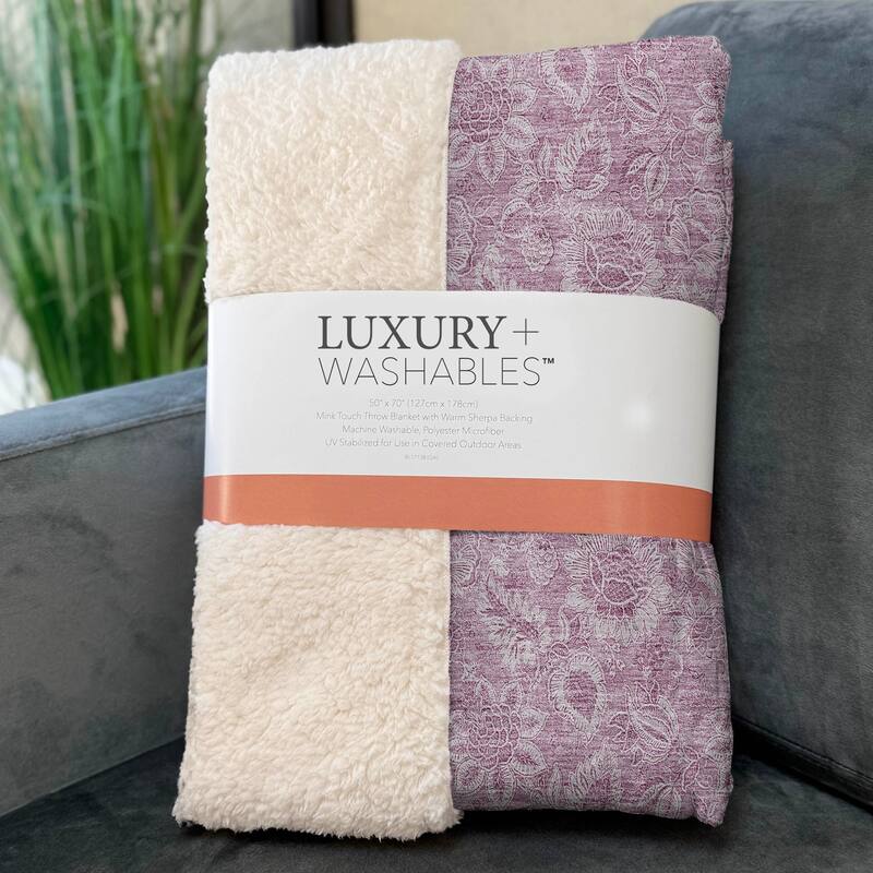 Premium Machine Washable Floral Sherpa Throw Blanket